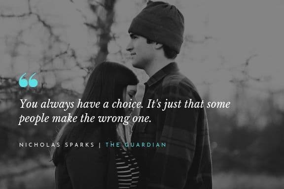 blog cover you always have a choice. its just that some people make the wrong one. nicholas sparks romantic love writings quotes the unvisited quote author writer