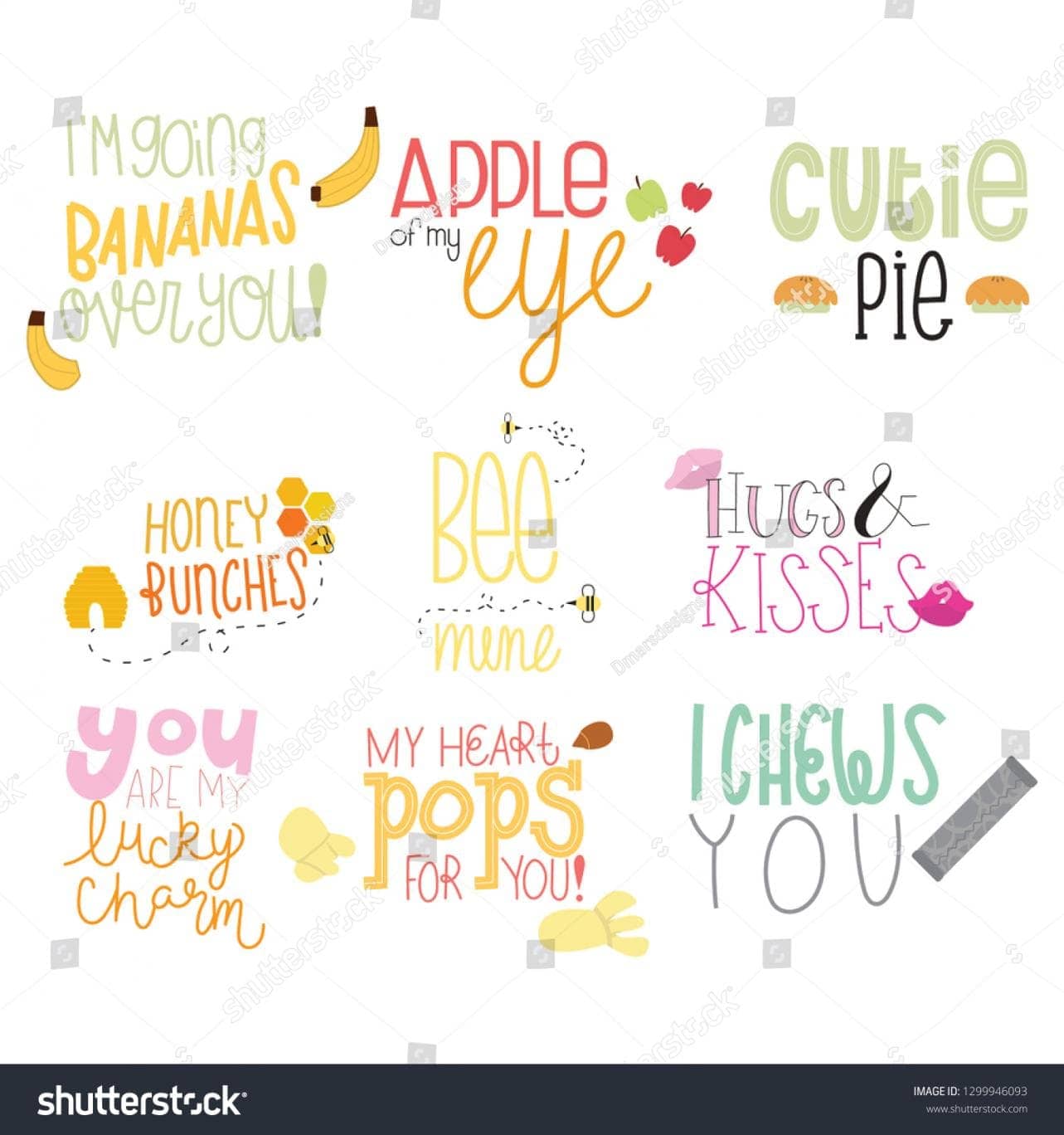 stock vector cute valentines day punny sayings for cards stickers or valentines 1299946093