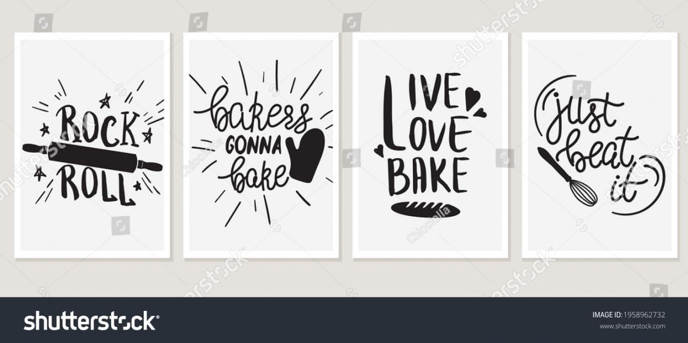 stock vector set of poster templates for kitchen with hand lettering quotes about baking live love bake just 1958962732