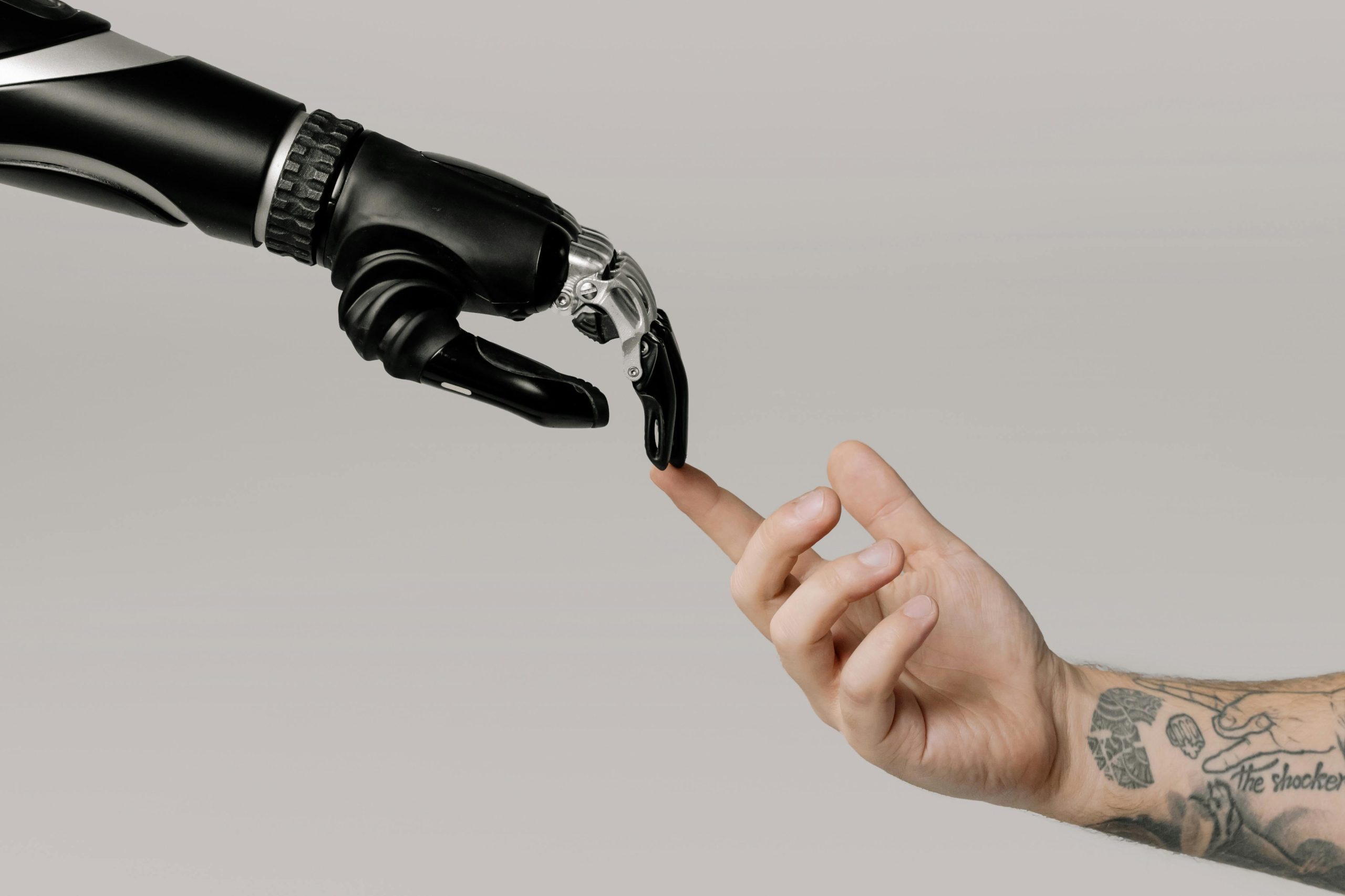 Bionic hand and human hand 